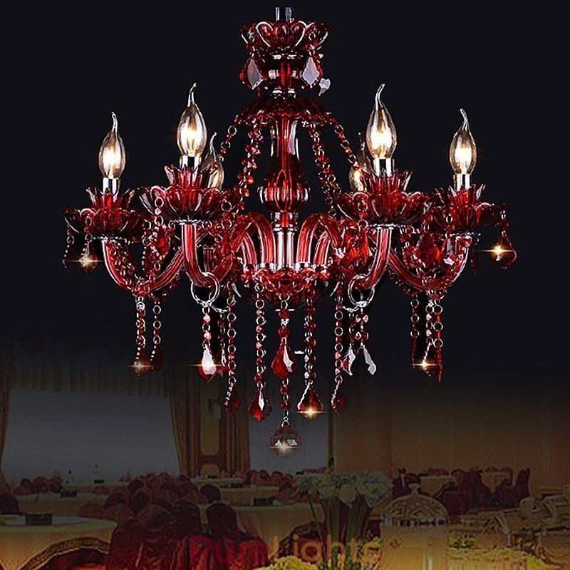 European Crystal Chandelier Red Colour Pendant Light