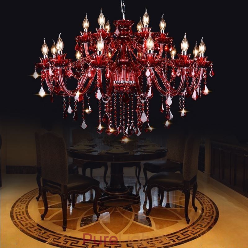 European Crystal Chandelier Red Colour Pendant Light