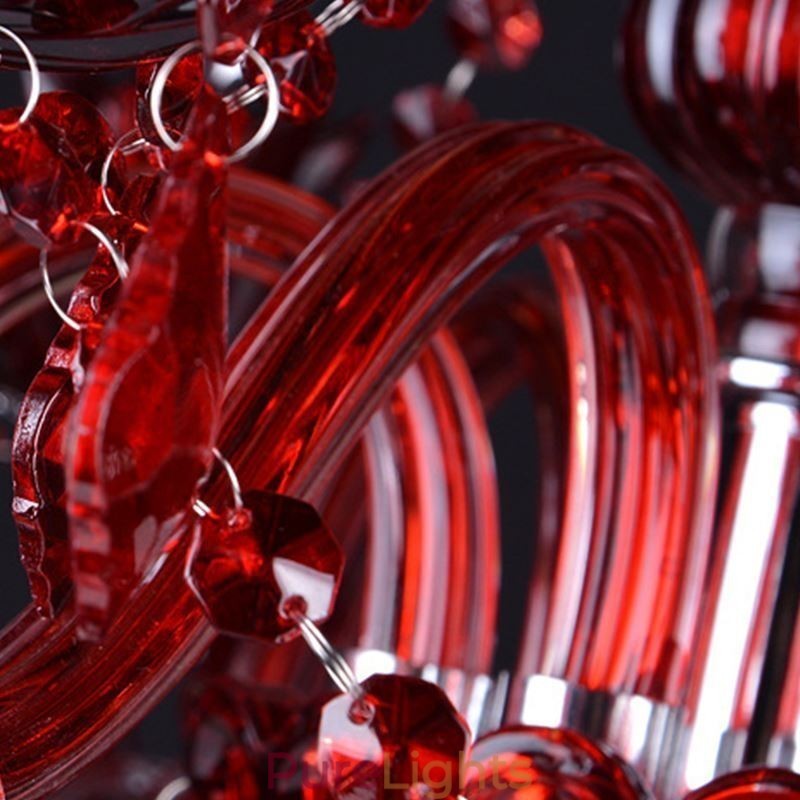 European Crystal Chandelier Red Colour Pendant Light