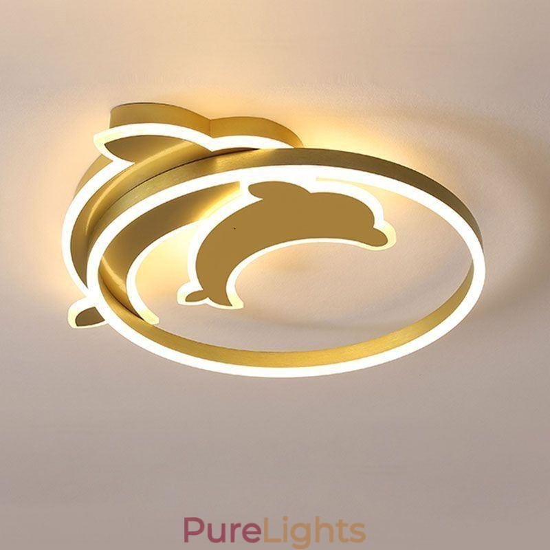 Gold Dolphin Flush Mount Ceiling Light