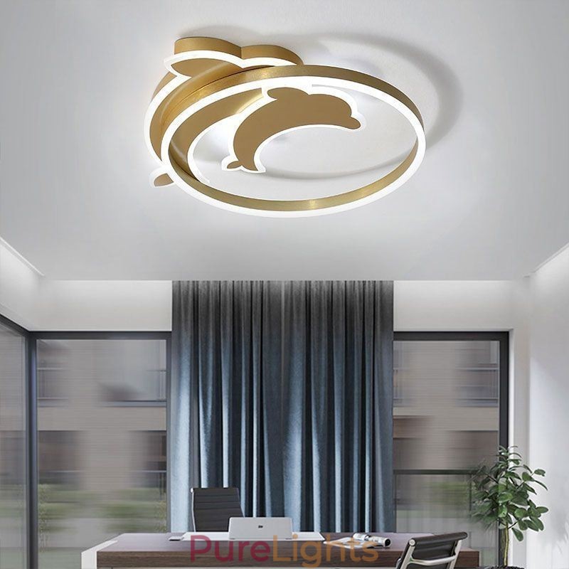 Gold Dolphin Flush Mount Ceiling Light