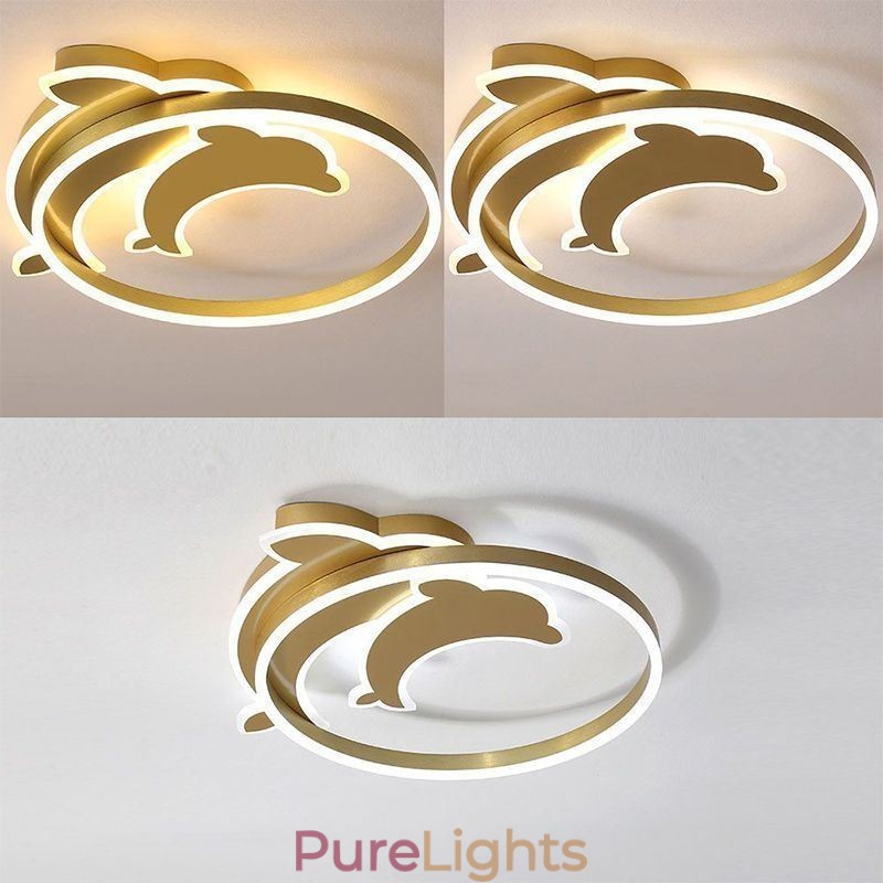 Gold Dolphin Flush Mount Ceiling Light