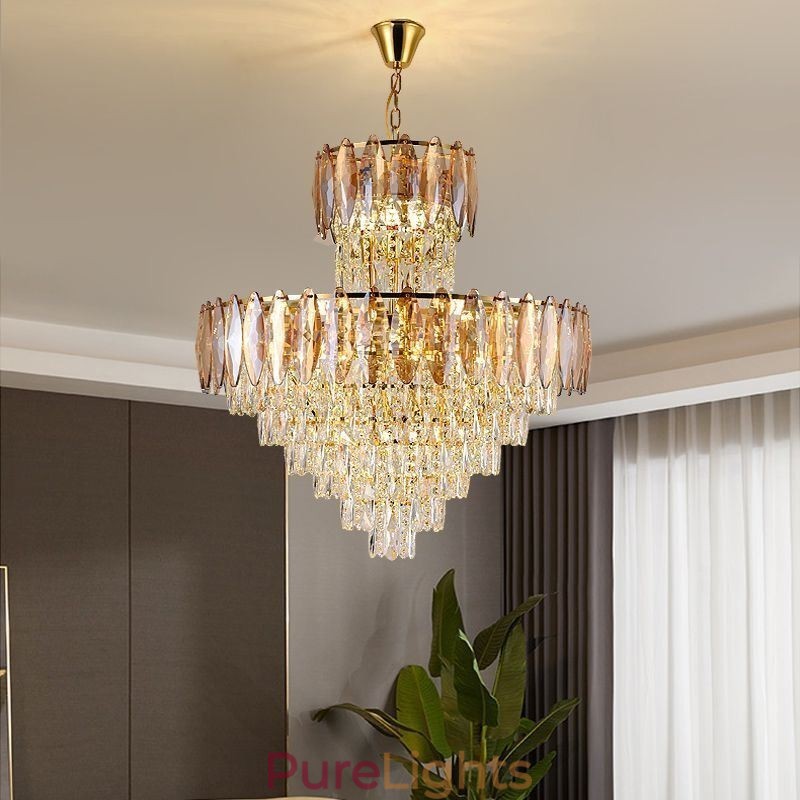 Tapered Crystal Pendant Light Duplex Decorative Ceiling Light 80cm