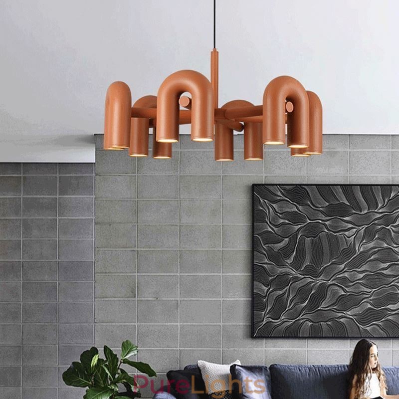 Pendant Light Round Wrought Iron U shaped Ceiling Light 90° Rotating Shade