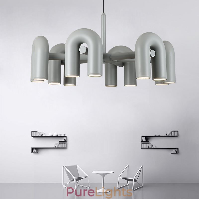 Pendant Light Round Wrought Iron U shaped Ceiling Light 90° Rotating Shade