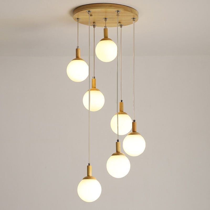 Japanese Wooden Pendant Light Nordic Glass Hanging Lamp