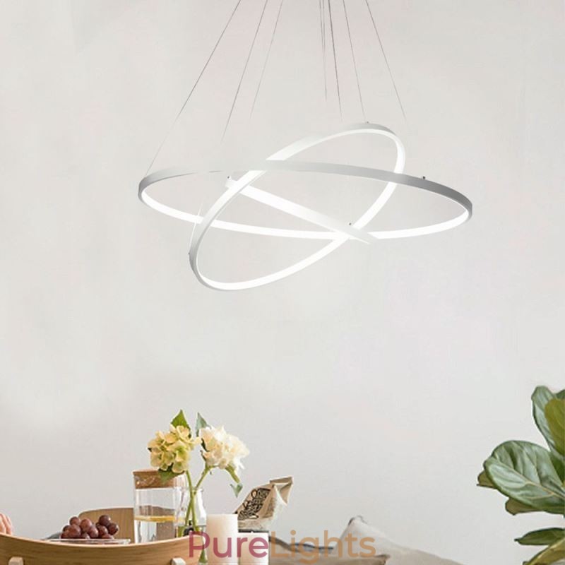 Modern Pendant Light Aluminum Black 3 Ring Hanging Light