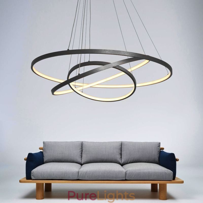 Modern Pendant Light Aluminum Black 3 Ring Hanging Light