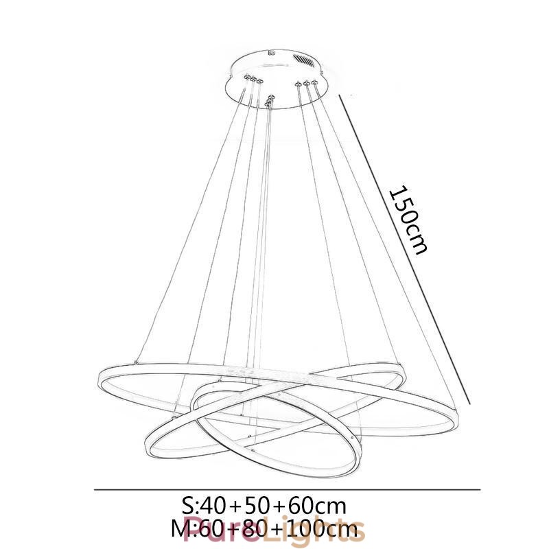 Modern Pendant Light Aluminum Black 3 Ring Hanging Light