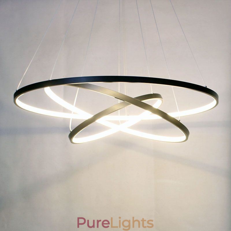 Modern Pendant Light Aluminum Black 3 Ring Hanging Light