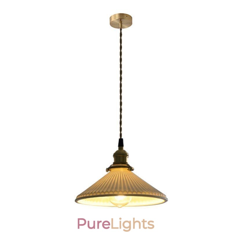Japanese Style Ceramics Pendant Light Retro Pleated Pendant Lamp