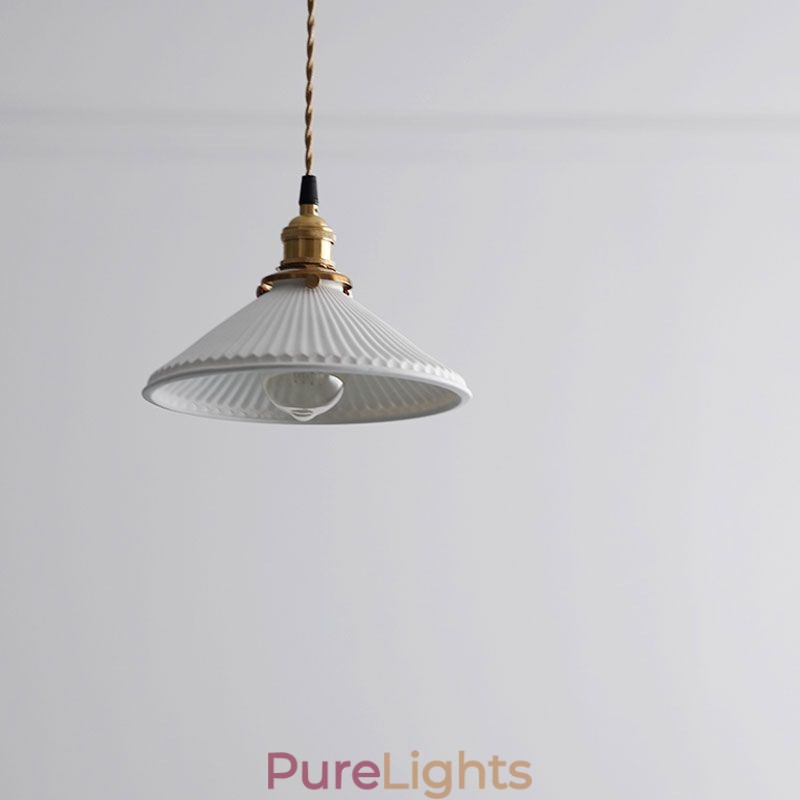 Japanese Style Ceramics Pendant Light Retro Pleated Pendant Lamp