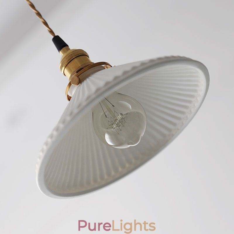Japanese Style Ceramics Pendant Light Retro Pleated Pendant Lamp