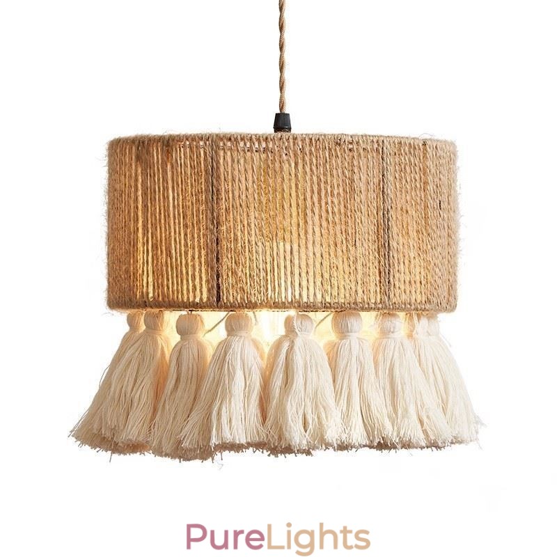 Hemp Rope Pendant Light Retro Decoration Ceiling Light Tassel Lamp Shade