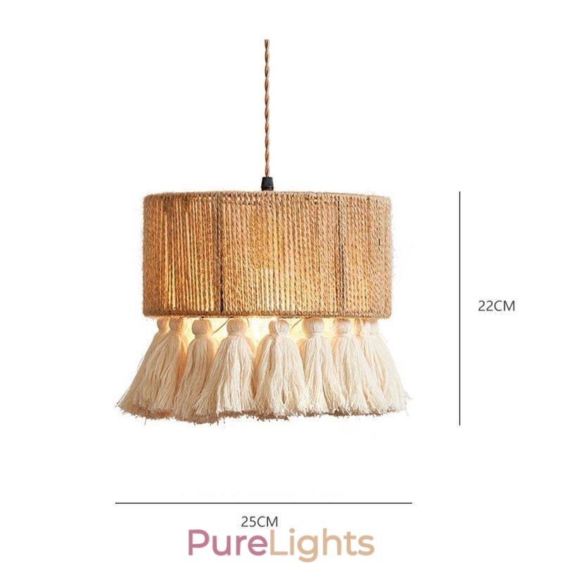 Hemp Rope Pendant Light Retro Decoration Ceiling Light Tassel Lamp Shade