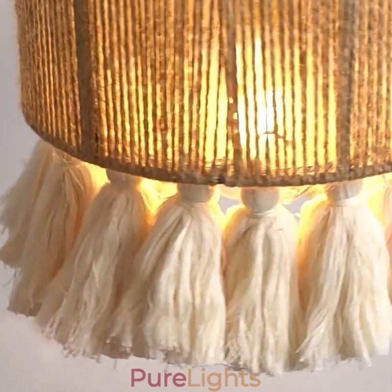 Hemp Rope Pendant Light Retro Decoration Ceiling Light Tassel Lamp Shade