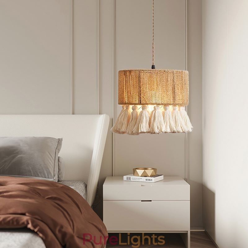 Hemp Rope Pendant Light Retro Decoration Ceiling Light Tassel Lamp Shade