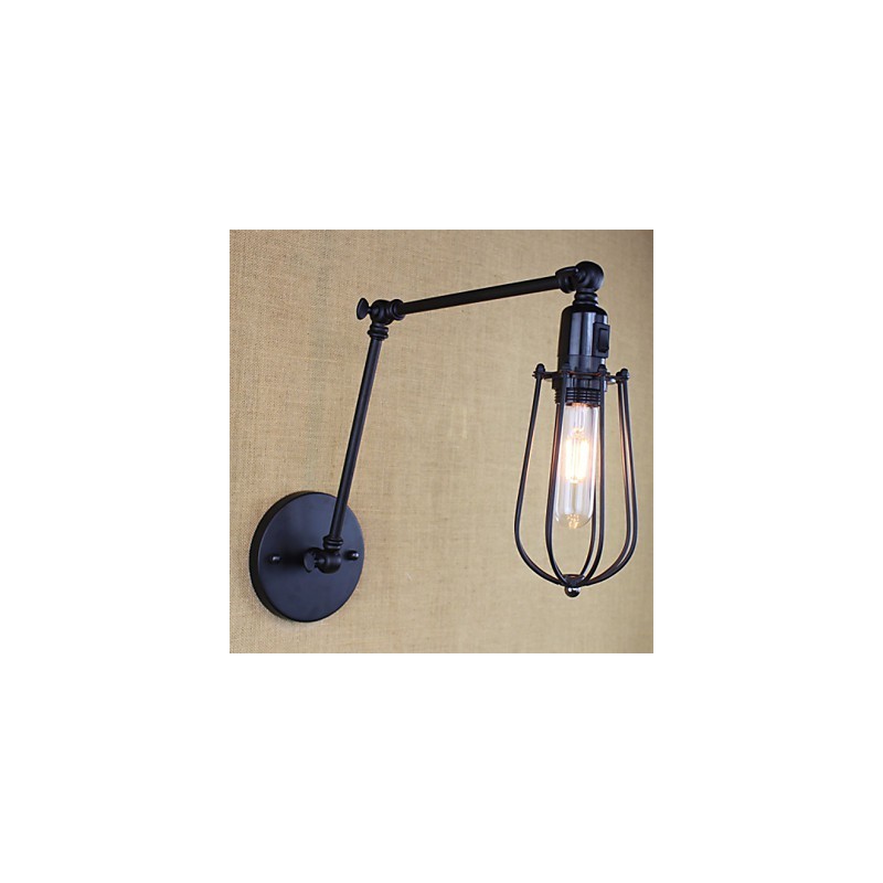 Style Bed Hotel Eestaurant Project Iron Arm Double Retro Vintage Black Belt Wall Lamp Switch