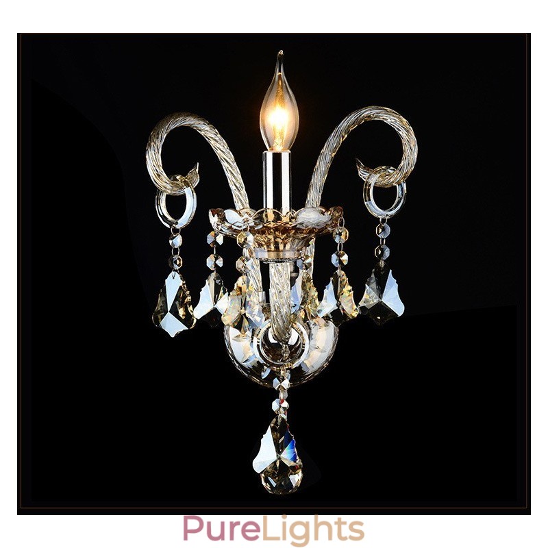 1 Light Matching Cognac Color K9 Crystal Candle Retro Glass Wall Light