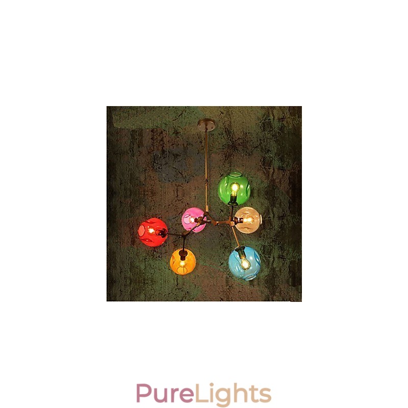 Art Color Glass Bulb Pendant 6 Light Chandelier