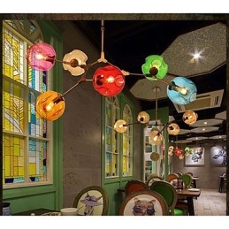 Art Color Glass Bulb Pendant 6 Light Chandelier