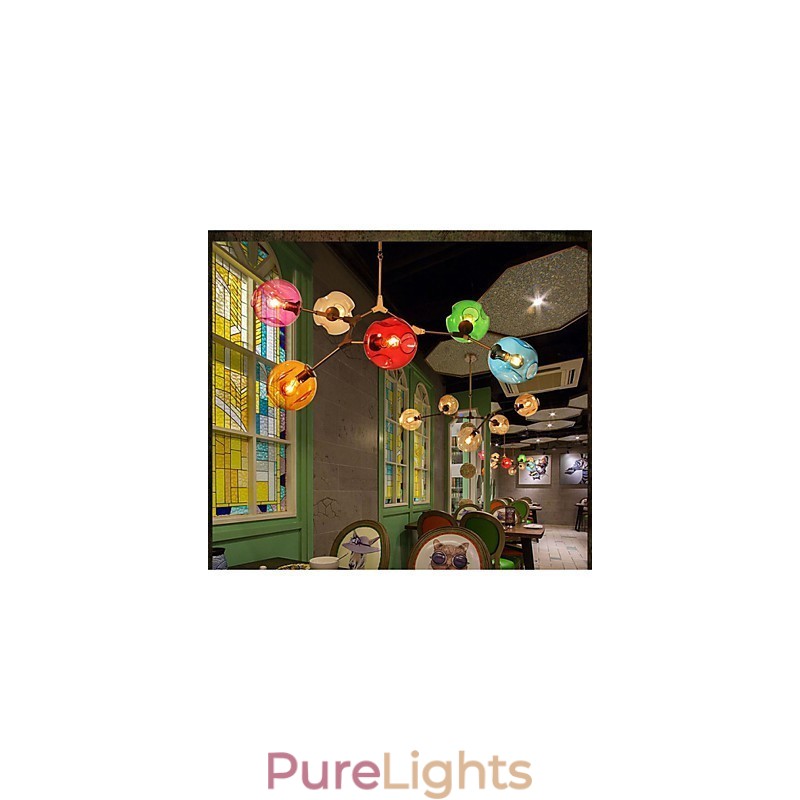 Art Color Glass Bulb Pendant 6 Light Chandelier
